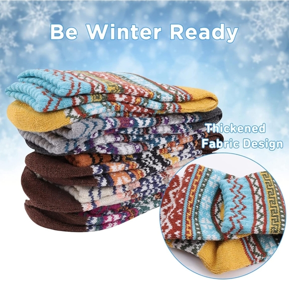 5 Pairs Women's Wool Socks for Fall Winter Knit Cozy Crew Socks  - Picture 6 of 6